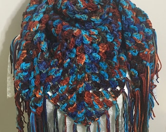 Handmade Bohemian Crochet Jewel Tones Shawl Wrap Scarf Beach Cover Up Womens clothing accessories gifts