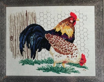 Vintage Very Rare Designs For The Needle &quot;In the Country&quot; counted cross stitch kit Chickens Roosters Hens Crafts Gifts