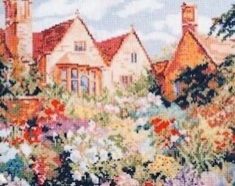 Bucilla Plaid Vintage "House and Garden" counted cross stitch kit Cottage Gardening Flowers English Garden