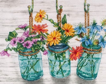 Dimensions "Flowering Jars" Counted Cross Stitch Kit  Hobbies Crafts Gifts