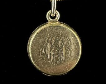 Antique Victorian GF Monogram Initial Engraved Petite Locket Necklace 18”