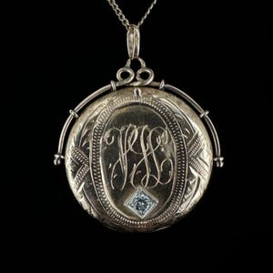 Antique 14k Gold Victorian Diamond Locket Pendant Necklace 17.5&quot;