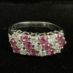 Vintage Sterling Ruby Cubic Zirconia Triple Row Cluster Ring Sz 6