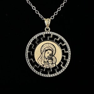 Vintage 10k GF Sterling Mary & Jesus / Madonna and Child Greek Pendant Necklace