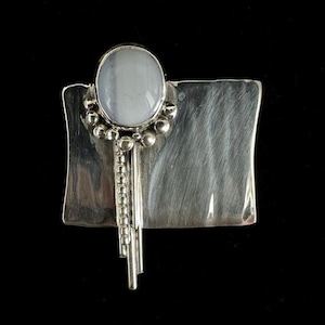 Vintage Sterling Silver Handmade Navajo Modernist Blue Lace Agate Brooch/Pin 1”