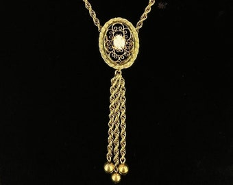 Vintage 12k Gold Filled Australian Opal Filigree Slide Tassel Adjustable Rope Necklace 28”/ Good Gift/ Gift for Her/ Gift for Him/Slide Gift