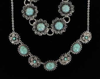 Antique Sterling & SP Czech Faux Turquoise Glass Necklace/Bracelet Jewelry Set