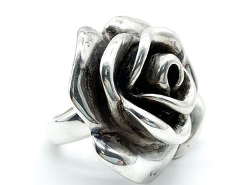 Silver Ring Sterling Silver Daisy Puffy Heart Ring Love Ring Flower Ring