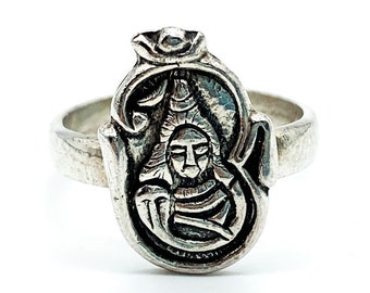 Vintage Sterling Silver Oriental Buddhist Buddha Motif Ring Size 7/ Vintage Zen Buddhist Sterling Ring/ Vintage Sterling Buddhist Ring