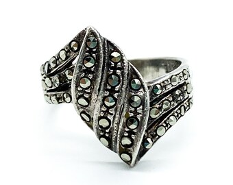 Antique Art Deco Sterling Silver Pave Marcasite Ring Size 5.5/ Art Deco Sterling Silver Ring/ Art Deco Marcasite Ring/ Antique Sterling Ring