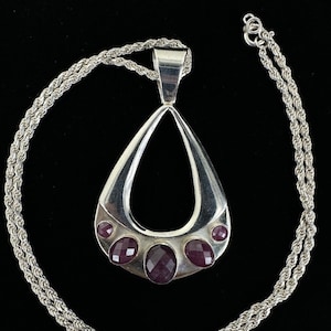 Vintage Sterling Jay King fasetterad kuddslipad rubin stort hänge halsband 50 cm