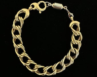 Vintage Sterling Silver Gold Plated Chunky Chain Link Bracelet 7.75”