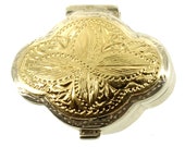 Semi Antique Sterling W A Gold Engraved Hinged Top Dainty Pill Box 1 quot