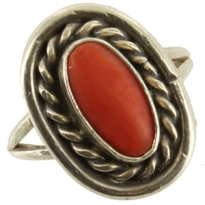 Vintage Old Pawn Navajo Sterling Oval Natural Orange Coral Ring Deco Size 6.5/ Old Pawn/ Natural Coral/Navajo Ring/ Good Gift/Perfect Gift
