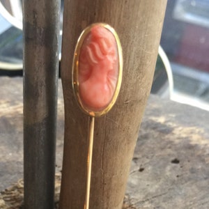 Antique 10k Gold Angel Skin Deep Pink High Relief Victorian Lady Cameo Stick Pin/ Angel Skin Coral/ Stick Pin/Good Gift/ Perfect Gift