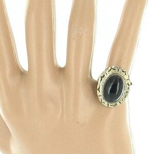 Vintage Sterling Silver Mexico Onyx Aztec Design Oval Cab Ring 6.5 1960s image 3
