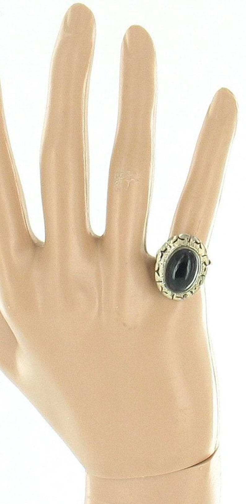 Vintage Sterling Silver Mexico Onyx Aztec Design Oval Cab Ring 6.5 1960s image 3