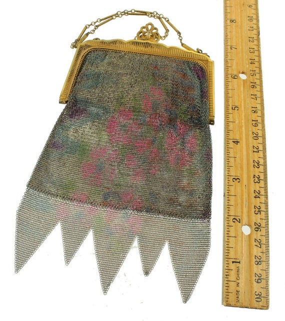 Antique Fringe Colored Mesh  Purse Ornate Frame C… - image 3