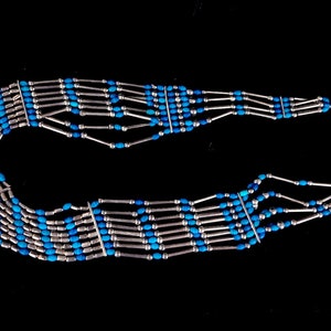 Vintage Egyptian Revival Silver Plated Dyed Wood Beaded Multi Strand Necklace 27 / Egyptian Jewelry /Egyptian Revival /Wooden Bead Necklace image 3