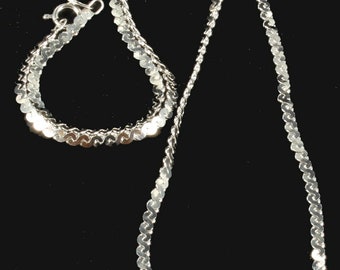Vintage 1970s Sterling Silver Flat Snake Chain, 16" Rhodium Plated