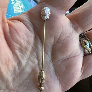 Antique 14k Gold Beautiful Globular Pearl Stick Pin Stunning 3&quot; /Pearl Jewelry / Pearl Pin / Gold Pin / Georgian Jewelry/Antique  Pin