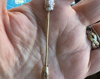 Antique 14k Gold Beautiful Globular Pearl Stick Pin Stunning 3" /Pearl Jewelry / Pearl Pin / Gold Pin / Georgian Jewelry/Antique  Pin