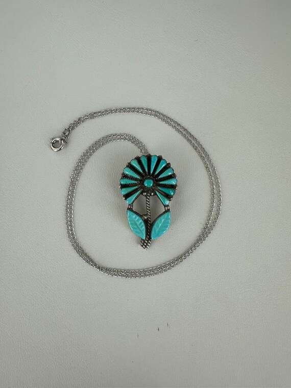 Vintage Sterling Laate Zuni Carved Turquoise Sunflower Brooch