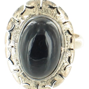 Vintage Sterling Silver Mexico Onyx Aztec Design Oval Cab Ring 6.5 1960s image 1