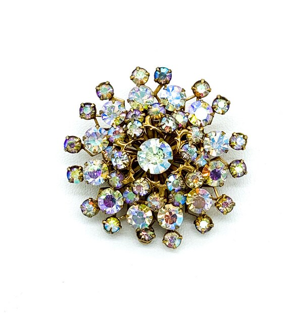 Vintage Mid Century Juliana Aurora Borealis Rhinestone Gold Tone Pin Brooch/ Vintage Juliana Rhinestone Starburst brooch/ Juliana Brooch