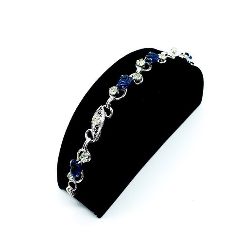 Vintage Molded Blue shops Glass Acorn Diamond Rhinestone silver Tone Link Bracelet 6.5