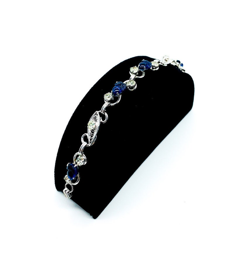 Vintage Molded Blue shops Glass Acorn Diamond Rhinestone silver Tone Link Bracelet 6.5