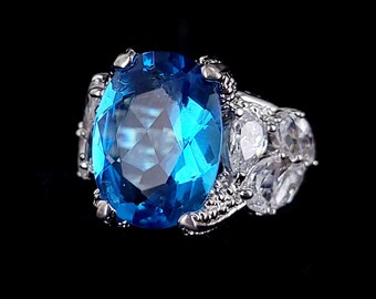 vintage Sterling Silver Uncas Blue and Clear Rock Quartz Ring sz 7.25 / Bague en cristal / Blue Quartz Ring / Sterling Jewelry / Silver Ring