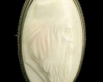 Antique Orientalism Sterling Angel Skin Coral Cameo Mid Eastern Man Tarboosh Pin 2.25" H/ Good Gift/ Gift for Her/ Gift for Him/Orientalism