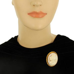 Antique 8- 10k Gold Pink Conch Nouveau Lady Cameo Pin Pendant Orig Box Victorian/ 1960's Civil War Era Cameo/ Civil War Reenactment image 2