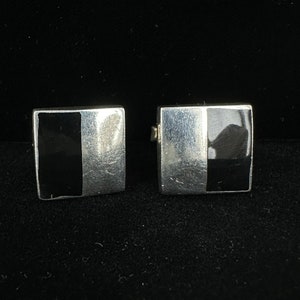 Vintage MCM Sterling Silver Taxco Mexico TF-26 Black Onyx Square Cufflinks