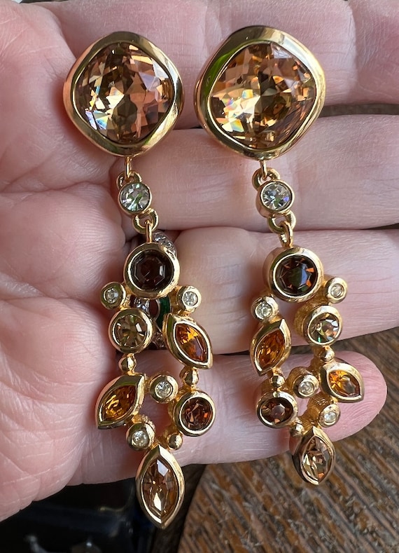 Rare Vintage Christian Dior Gold Plated Topaz Cle… - image 2