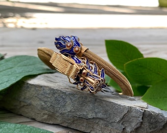 Antique Chinese Export Gold Gilt Sterling Cloisonne Enamel Dragon Bangle Bracelet/ Antique Chinese Cloisonne Bangle Bracelet/ Dragon Bangle