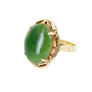 Estate Deco 14k Oro 5.2cttw Espinaca verde Nefrita Jade Declaración anillo Sz 7 / Joyería Nefrita / Joyería de Jade / Regalos para ella / Buen Regalo