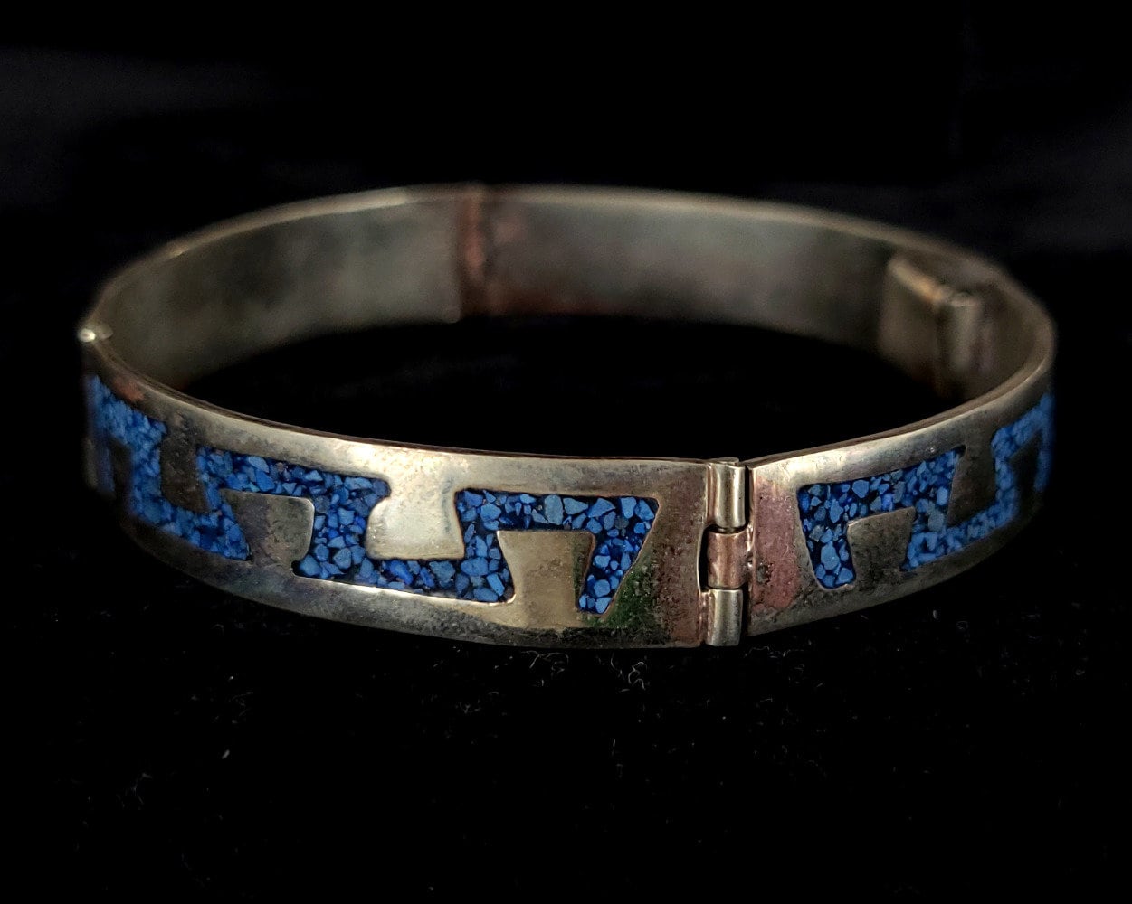 アクセサリー vintage turquoise silver925 bangle Vintage Mexico Mexican Alpaca Silver Turquoise Mosaic Inlay Bangle