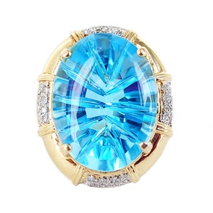 Vintage 14k Gold 19.3ct Fancy Cut Blue Topaz Diamond Elegant Statement Ring sz 7 / MCM Ring / Topaz Jewelry /Gemstone Jewelry /Gifts for her