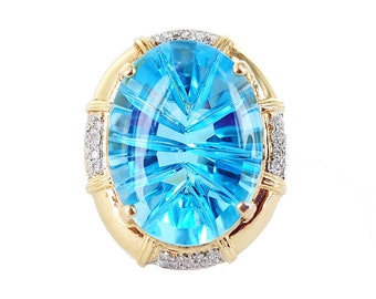 Vintage 14k Gold 19.3ct Fancy Cut Blue Topaz Diamond Elegant Statement Ring sz 7 / MCM Ring / Topaz Jewelry /Gemstone Jewelry /Gifts for her