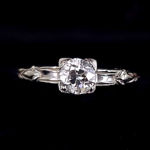 Antique Deco 14k White Gold GH  VS2-SI1 .50ct European Cut Diamond Engagement Ring 8 /Diamond Jewelry /Engagement Jewelry /Gifts for her