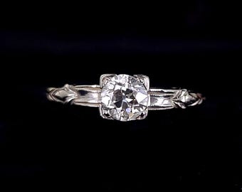 Antique Deco 14k Wh Gold GH VS2-SI1 .50ct European Cut Diamond Engagement Ring 8