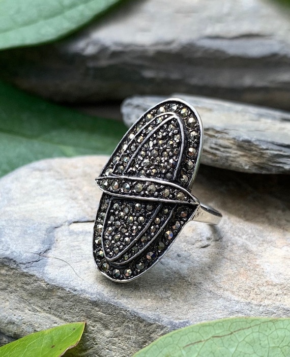 Antique Art Deco Sterling Silver Pave Marcasite Ov