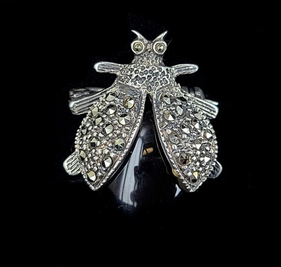 Vintage Sterling Silver Black Onyx Marcasite Lady… - image 1