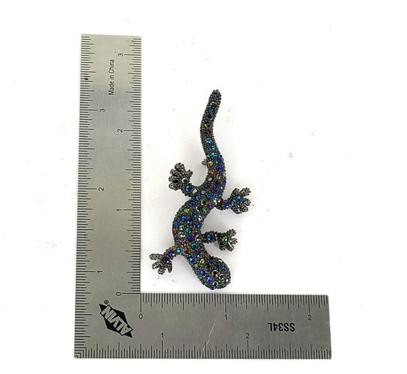 Vintage Black Metal Gecko Lizard Oil Slick Blue G… - image 5