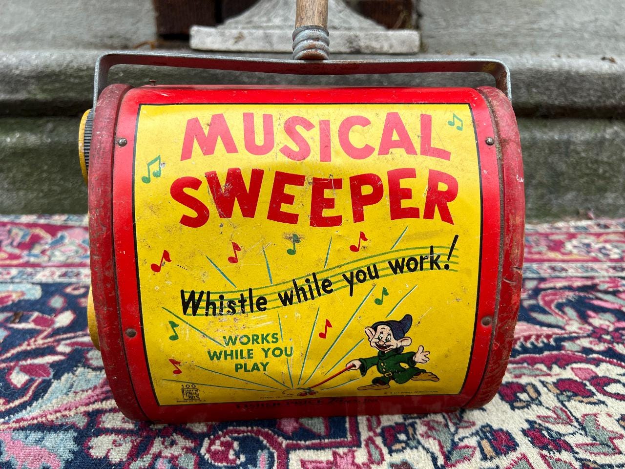 Vintage 1950's Fisher Price Musical Sweeper~disney ~snow White