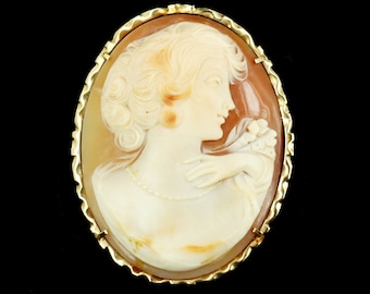 Antique 14k Yellow Gold Shell Cameo High Relief Brooch Pendant 2.12" / Cameo Jewelry / Antique Jewelry / Cameo Pendant / Gold Jewelry