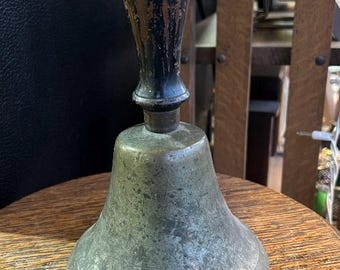 Antique Cast Iron School Hand Bell w/ Wooden Handle (Church Bell, Dinner Bell)