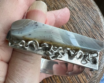 Vintage Mid Century Sterling & Dendritic Agate Wire Brutalist Design Bangle Pulsera 6.5" /Buen regalo / Regalo para usted / Regalo para él / Regalo para ella